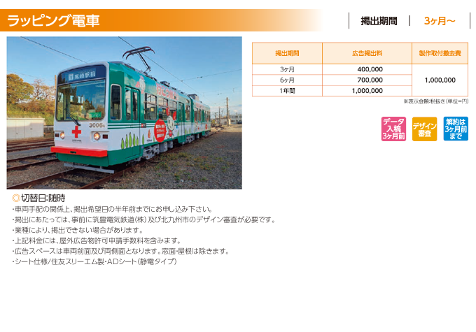 ラッピング電車・広告料金表